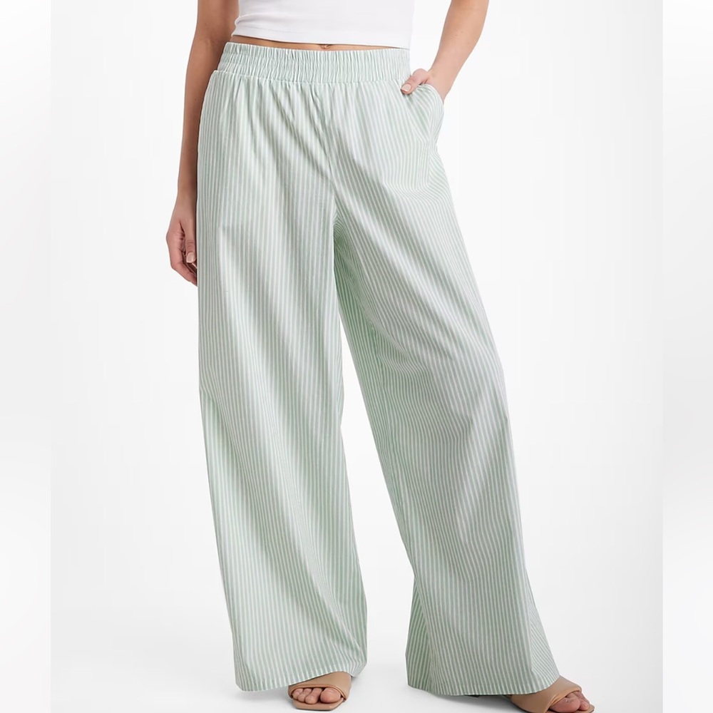 Express High Waisted Poplin Striped Pull On Wide Leg Pant
